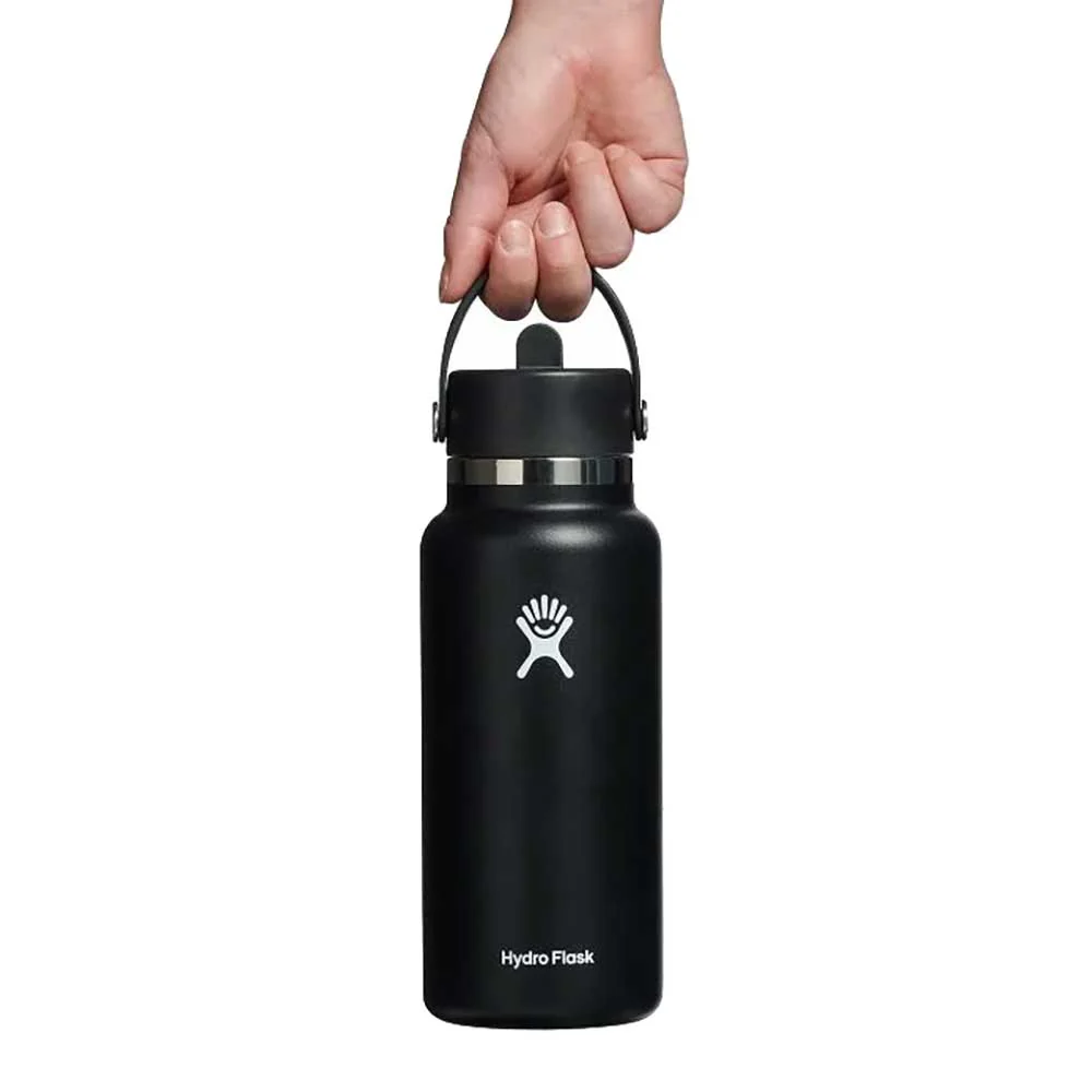 32 oz Wide Mouth with Flex Straw Cap - Black - Image 2