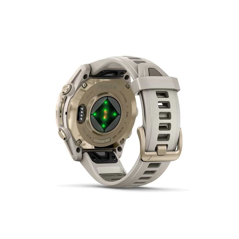 fenix 8 - 43 mm, AMOLED, Sapphire - Soft Gold/Fog Gray/Dark Sandstone Silicone Band - Image 11