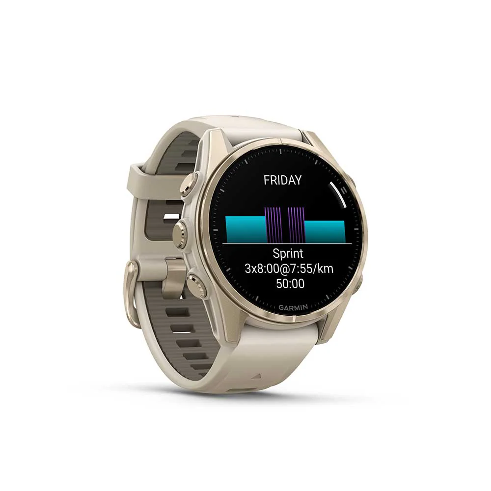 fenix 8 - 43 mm, AMOLED, Sapphire - Soft Gold/Fog Gray/Dark Sandstone Silicone Band - Image 3