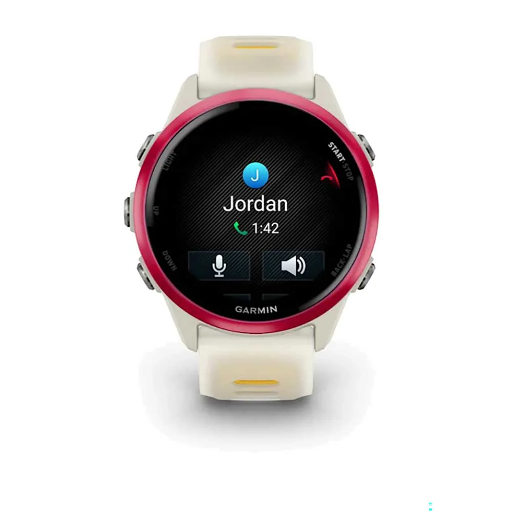 Forerunner 570 - 42mm, Raspberry Aluminum with Translucent Bone/Mango Band - Image 3