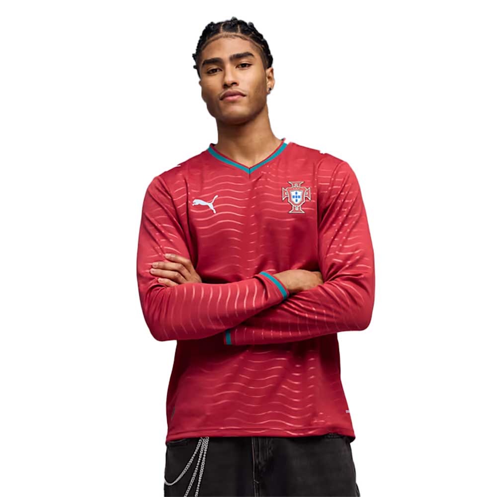 Portugal Long Sleeve Replica Home Jersey - Club Red/Green Lagoon - Image 2