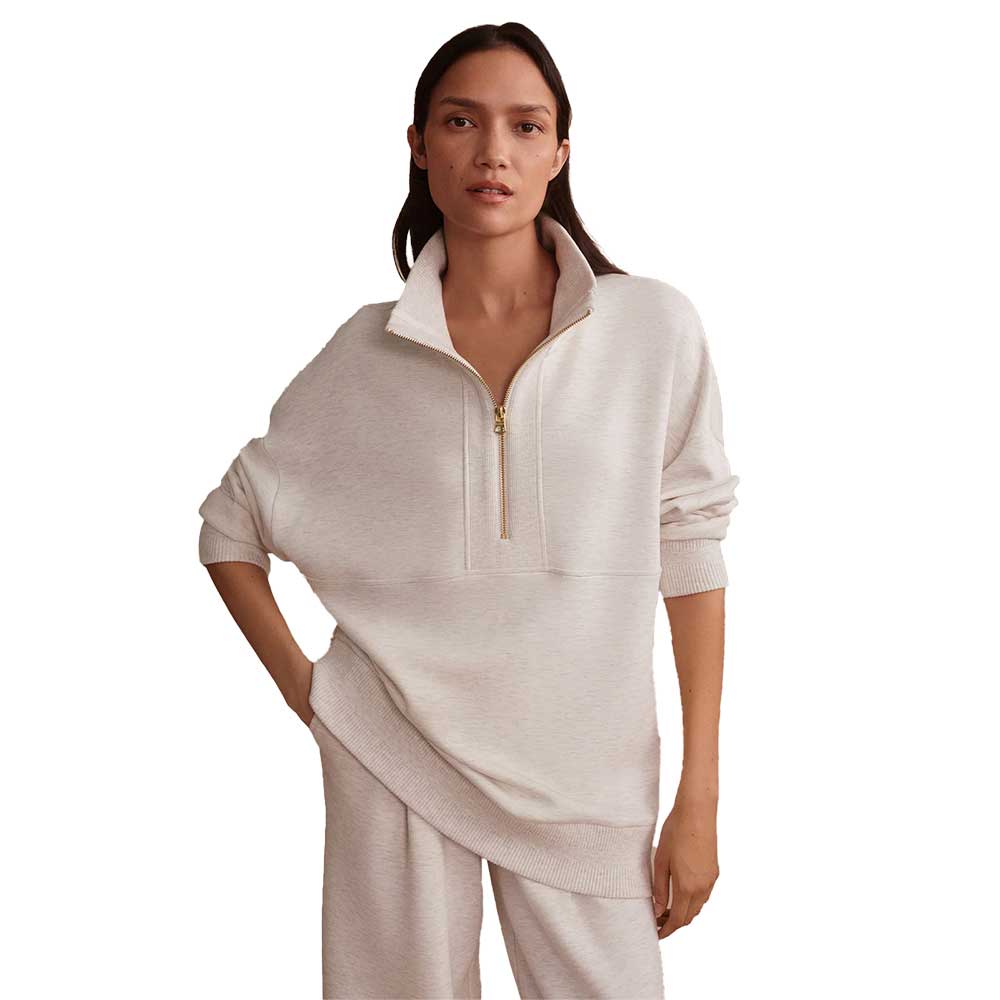 Women's Molly Half Zip Longline Sweat - Ivory Marl - Image 2